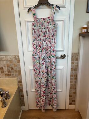 Floral Smocked jumpsuit in Pink & Green